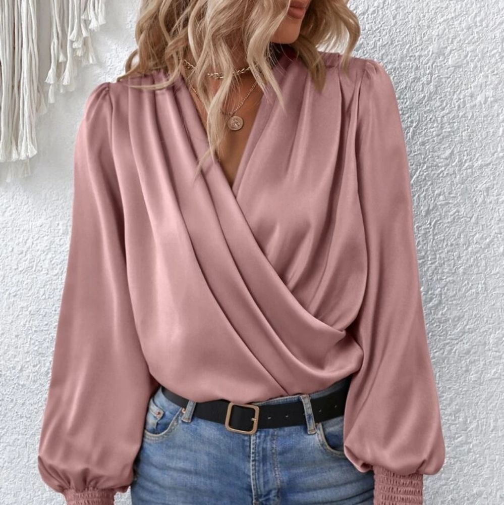 Blush Front Drape Blouse S M L - Picture 3 of 4